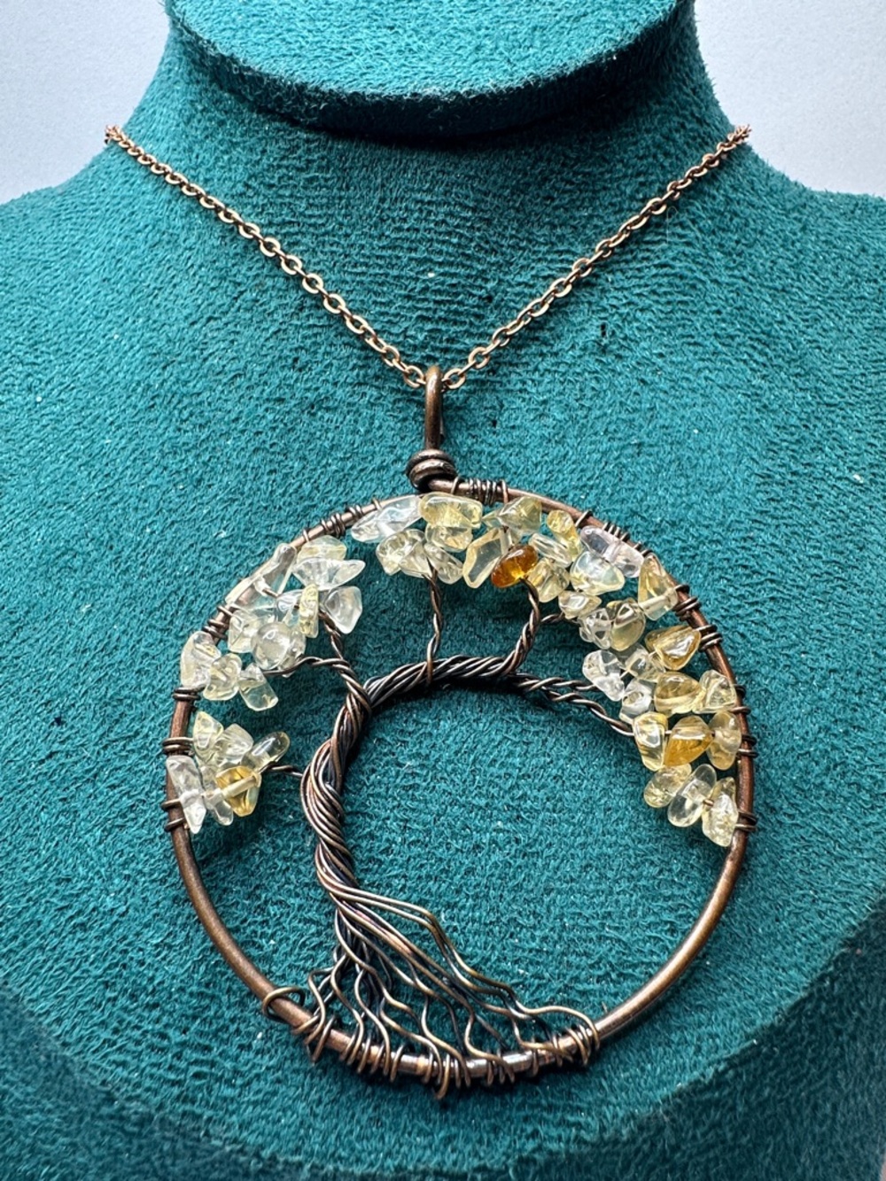 Handcrafted Citrine Copper Wire Wrap Tree of Life Pendant Necklace